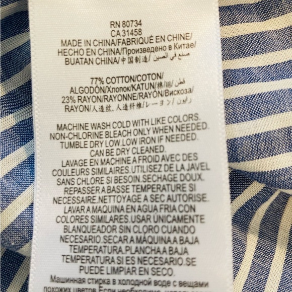 BCBG off the shoulder tie back long sleeve top in classic blue & white stripe. S - Picture 6 of 6